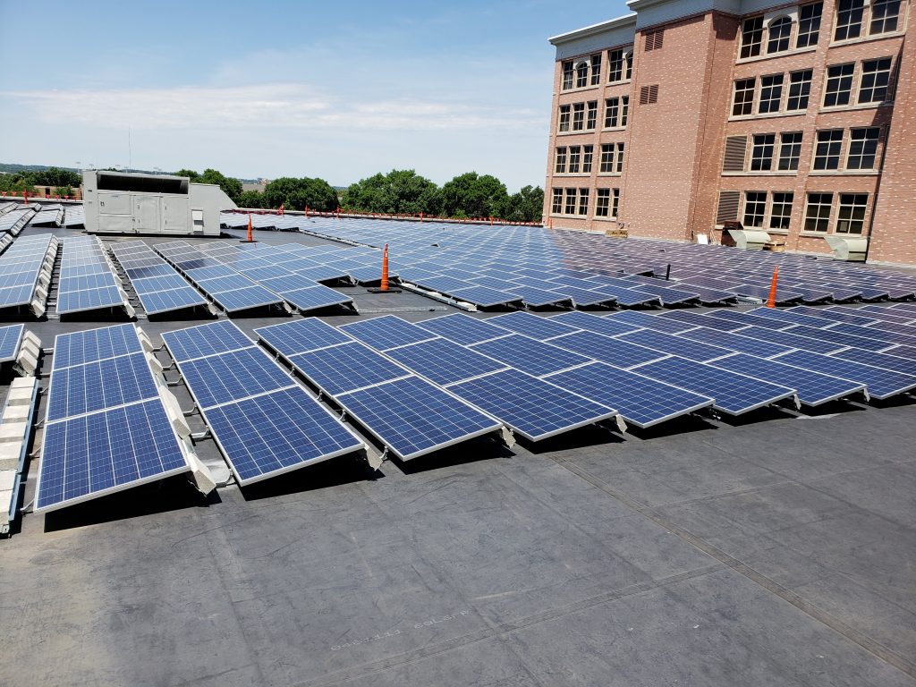 Ballasted mount on flat roof for solar power