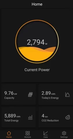 Energy balance displayed on the app.