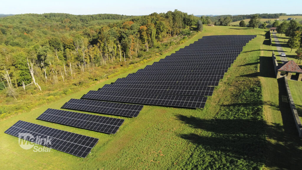 Aerial photo of Province of the Franciscan Friars' ground mount solar array, designed and installed by Melink Solar.