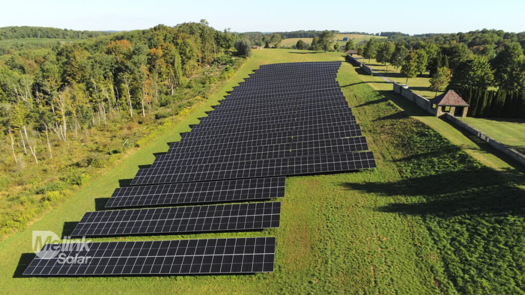 Aerial photo of Province of the Franciscan Friars' ground mount solar array, designed and installed by Melink Solar.