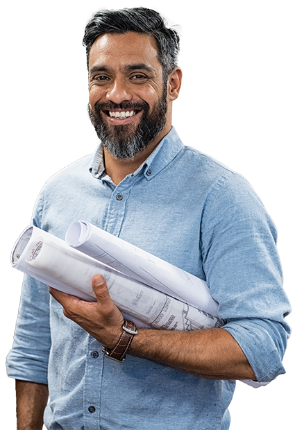 Architect holding blue prints