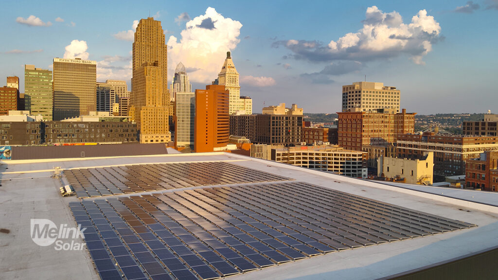 First Financial Center (Cincinnati Convention Center) rooftop solar array, designed and installed by Melink Solar